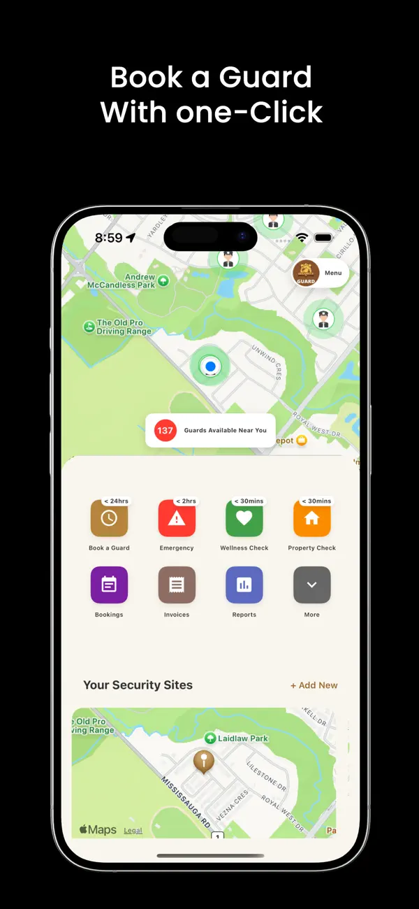 Guardy app — book a security guard in one tap
